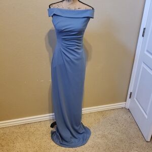 Off-Shoulder Dusty Blue Formal Wedding Gown